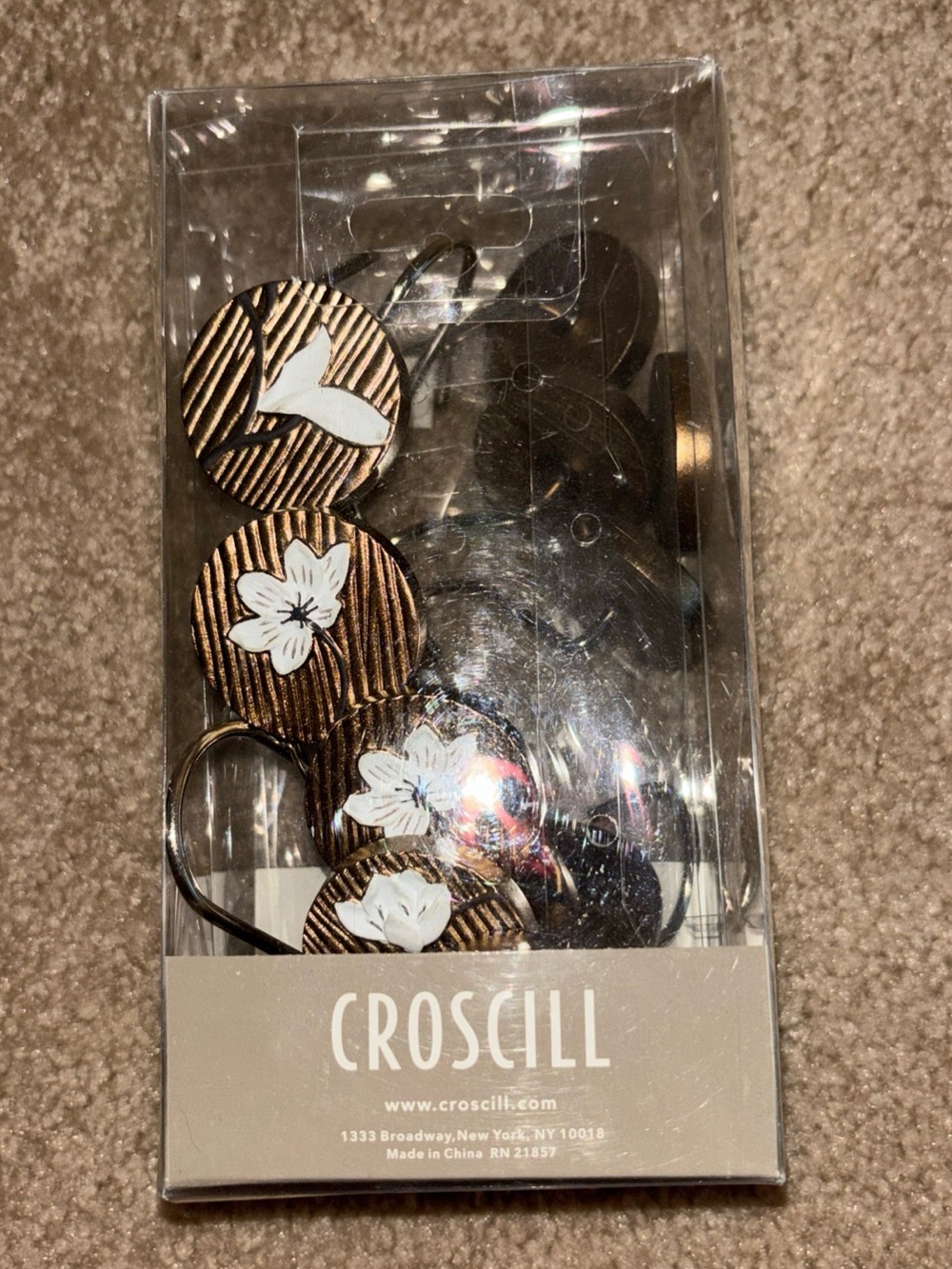 1 Package Croscill Floral Hand Painted 12 Count Shower Hooks Complete Rustic